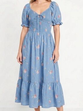 Universal Thread Blue Floral Smocked Midi Dress